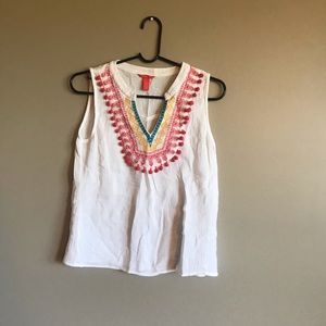 Embroidered white v neck summer top